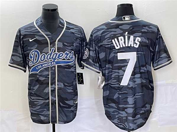 Mens Los Angeles Dodgers #7 Julio Urias Gray Camo Cool Base With Patch Stitched Baseball Jerseys